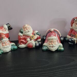 Majolica Santa Claus 4 Figures Porcelain Christmas Home Decor